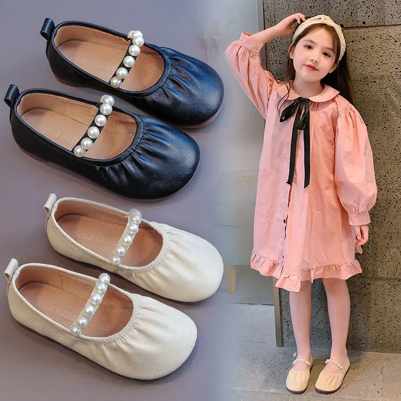 

Comfortable Soft Soled Girls Flat Shoes For Children Princess Shoes Kids Casual PU Leather Shoes Spring Autumn Black Beige Pink