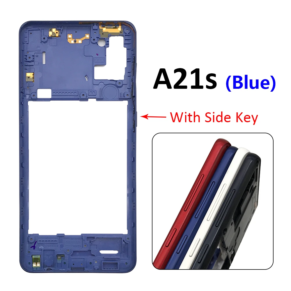 For Samsung A21S A31 A41 A70S Middle Frame Housing Middle Frame Bezel Middle Plate Back Cover With Power Volume Side Button Key