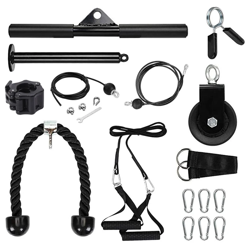 

Fitness DIY Gym Pulley Cable Machine Attachment T bar Handle Grips Lat Pull Down Triceps Rope Home Strength Training Equipments