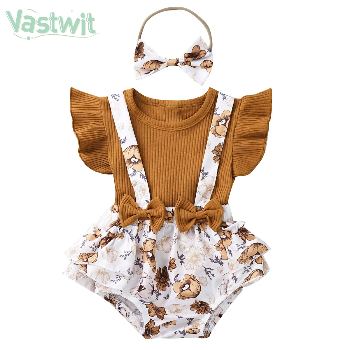 

2021 New Baby Girl Clothes Solid Color Cotton Rompers and Floral Ruffles Baby Girls Suspenders Tutu Skirt Headband Newborn Sets