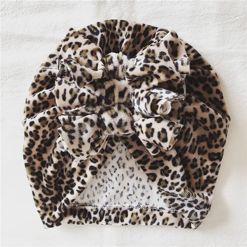 New Leopard Print Knotted Bow Hat Newborn Infant Toddler Turban Baby Girls Beanie Bonnet Cap Hair Accessories Photo Props Gifts