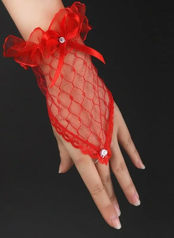 Guantes de novia cortos de encaje sin dedos para fiesta de noche y boda