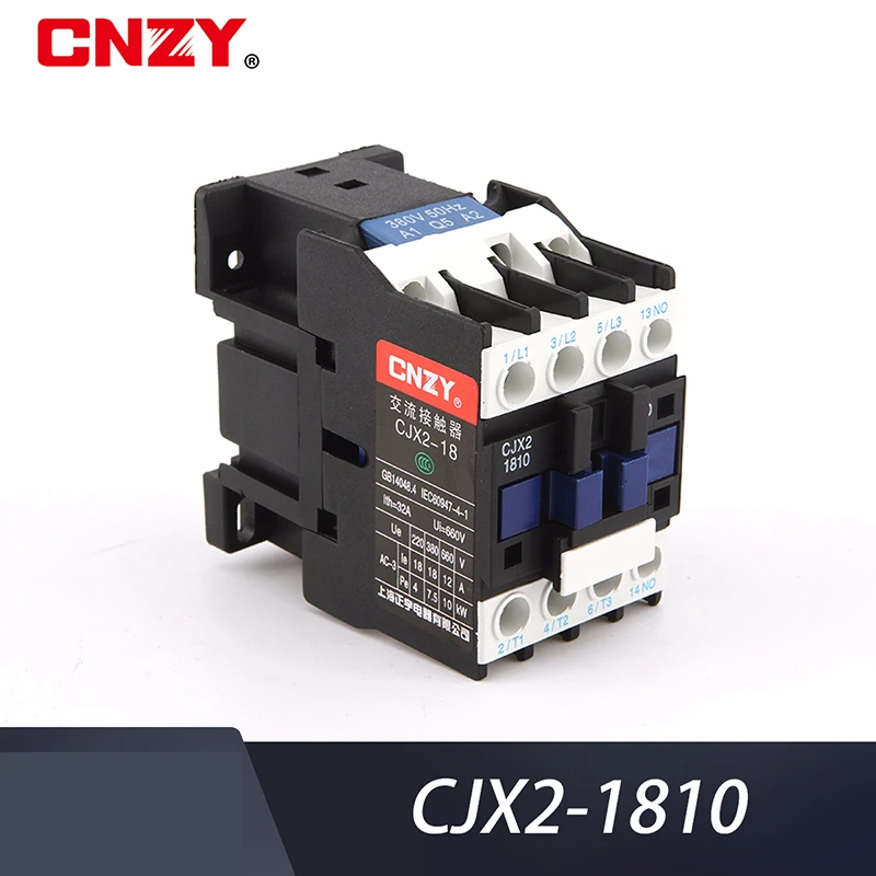 CJX2-1810 LC1 AC Contactor 18A 3 Phase 3-Pole NO Coil Voltage 380V 220V 110V 36V 24V 50/60Hz Din Rail Mounted 3P+1NO Normal Open