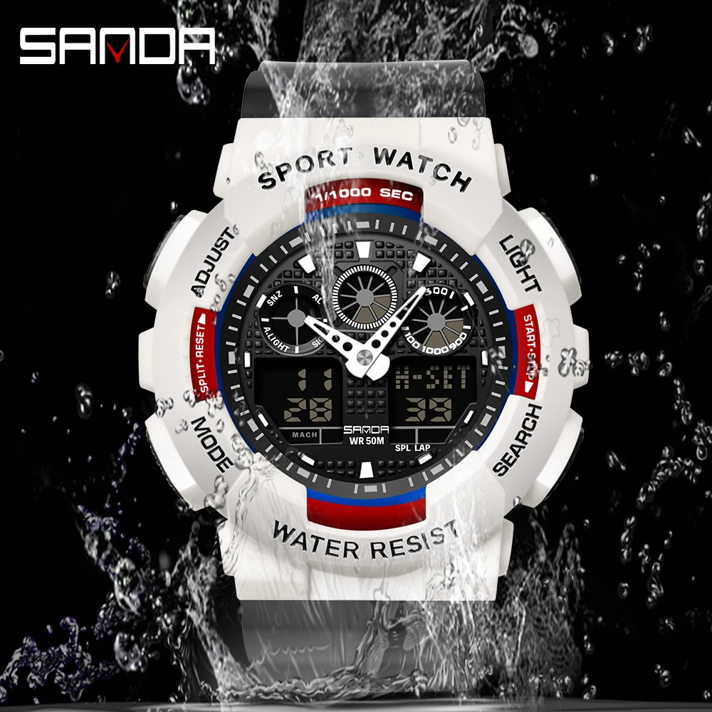 2021 New Sanda Top Brand Men Outdoor Sports Electronic Man Military Watches Ms Waterproof Alarm Dual Display Wristwatch Relogio