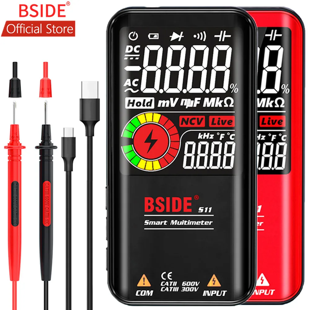 

BSIDE Voltage Tester 3.5" LCD Digital Smart Multimeter Color Analog Bargrap 9999 Counts DMM with Rechargeable Li-ion Battery