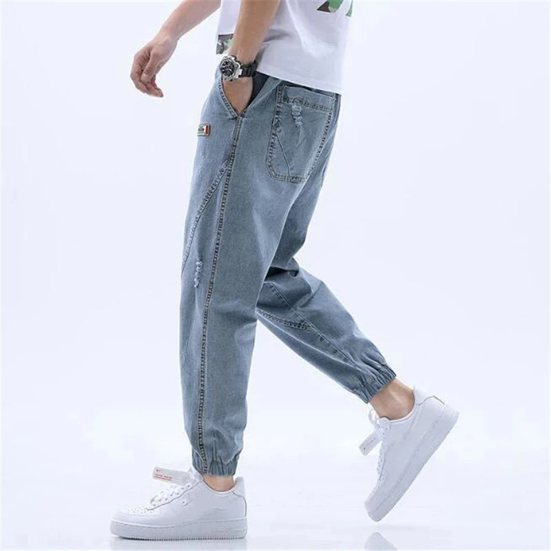 

Spring Autumn New Scratched Hole Jeans Fashion Men Casual Harem Pants Male Washed Denim Trousers Elastic Waist Baggy Jeans 4XL