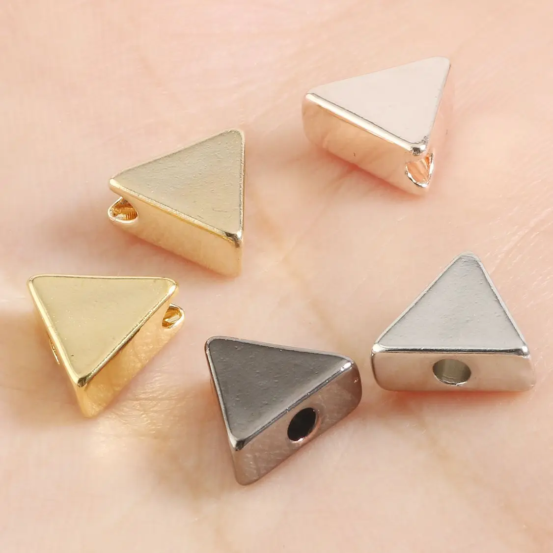 10pcs 7x3mm Triangle Shape Bead Metal Copper Charms Beads Gold Silver Color Loose Beads for Jewelry Making DIY Bracelet hole 2mm