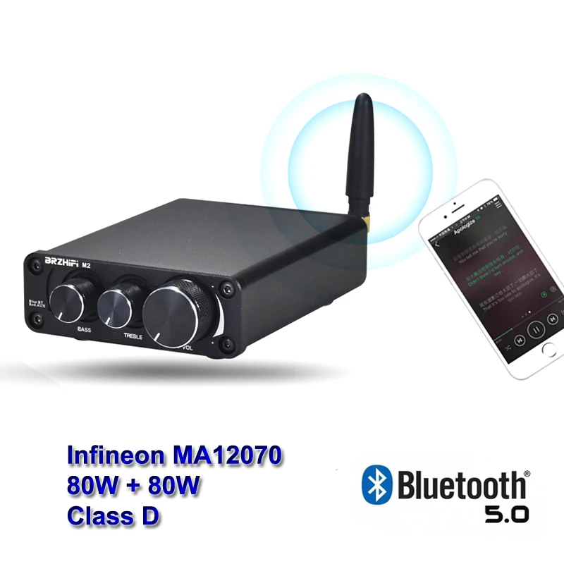 2*80W Bluetooth 5.0 QCC3003 Infineon MA12070 Digital Audio Power Amp For Speakers 20W~200W HiFi Stereo Amplifier Class D Aux