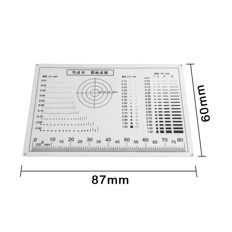 Carte de comparaison de tache de film transparent, jauge de point, carte de comparaison de fissure d\'abonnés, ligne de point l\'horloge, inspection