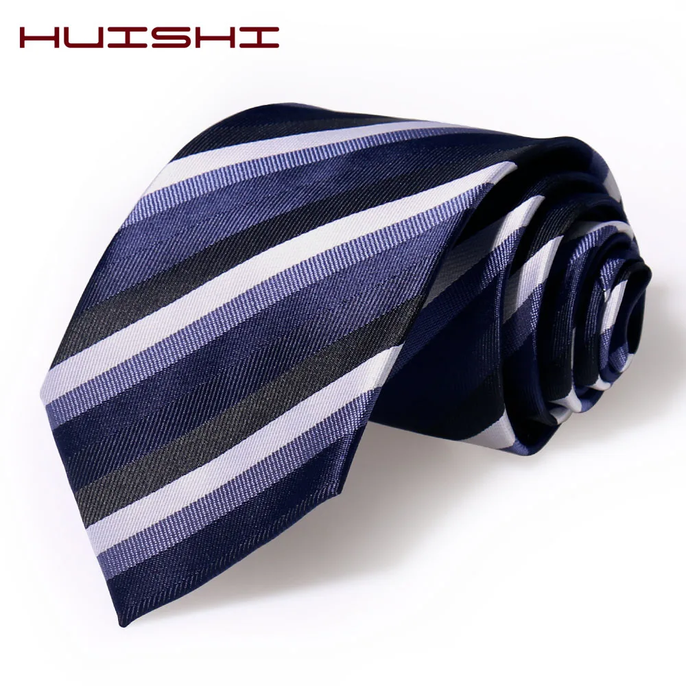 HUISHI 브랜드 Cravate 남자 넥타이 2020 새로운 웨딩 넥타이 8cm 스트 라이프 넥타이 화이트 그린 블루 스트라이프 넥타이 남자 Gravata 선물