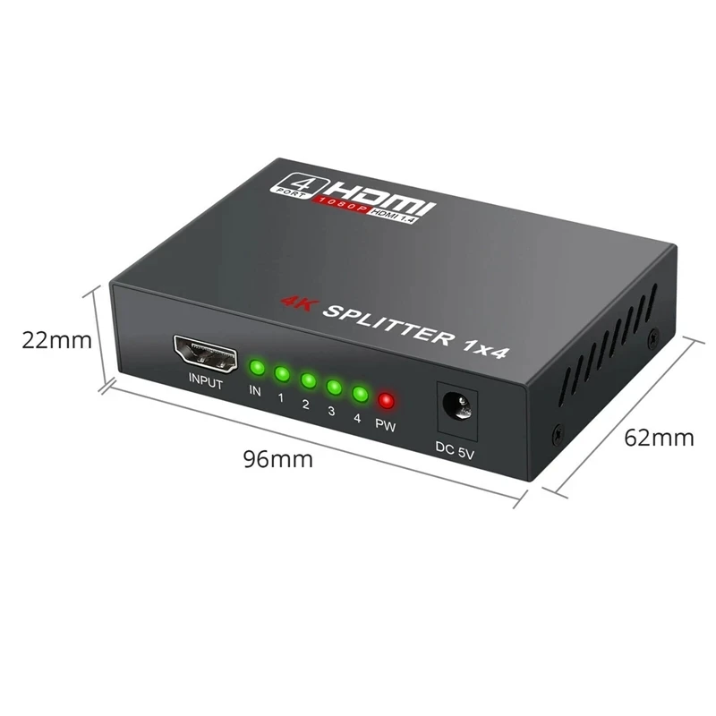 1 In 4 Out HDMI-compatible Splitter 1 x 4 HD-MI 1.4 Converter Amplifier HDCP 4K 1080P Dual Display, for HDTV DVD PS3 Xbox