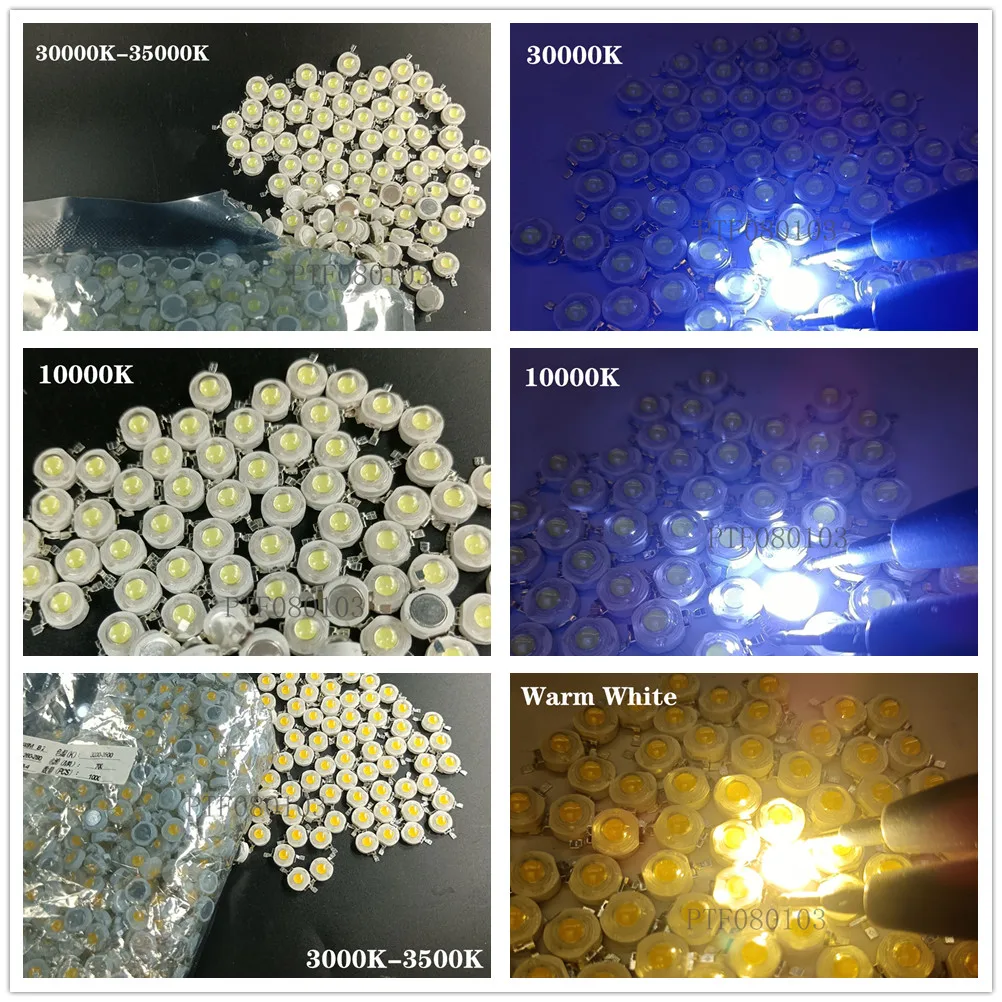 

1W 3W High Power Cool/Warm White 3500k 4500k 6500k 10000k 20000k-30000k LED Chip + 20mm Star Pcb