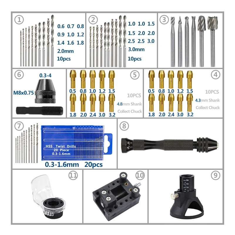 XCAN Wood Drilling Tools HSS Rotary Bit with Mini Drill Chuck Quick Change Keyless Chuck Twist Drill Bit Hand Drill