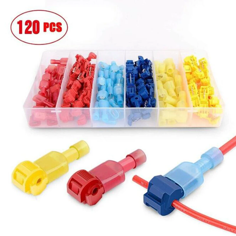 120pcs Quick Splice Wire Cable Connectors Terminals /quick connect wire Crimp Scotch Lock Electrical Kit Tool Set T-shape