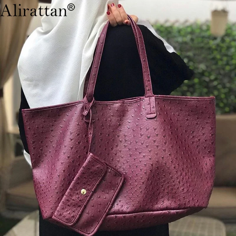 New Ostrich Pattern Large Capacity Shoulder Bags for Women,2027 Europe and America Fashion Luxury Travel Shopping Underarm Bag