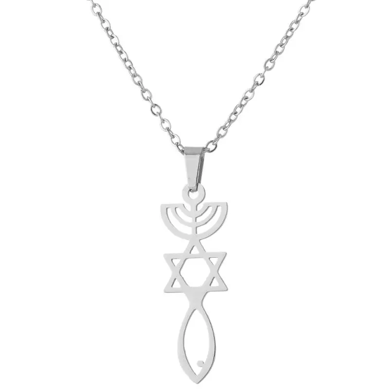 Messianic Charm Stainless Steel Pendant Necklace Silver Color Star of David For Women Menorah Fish Pendant Jewelry Moda Mujer