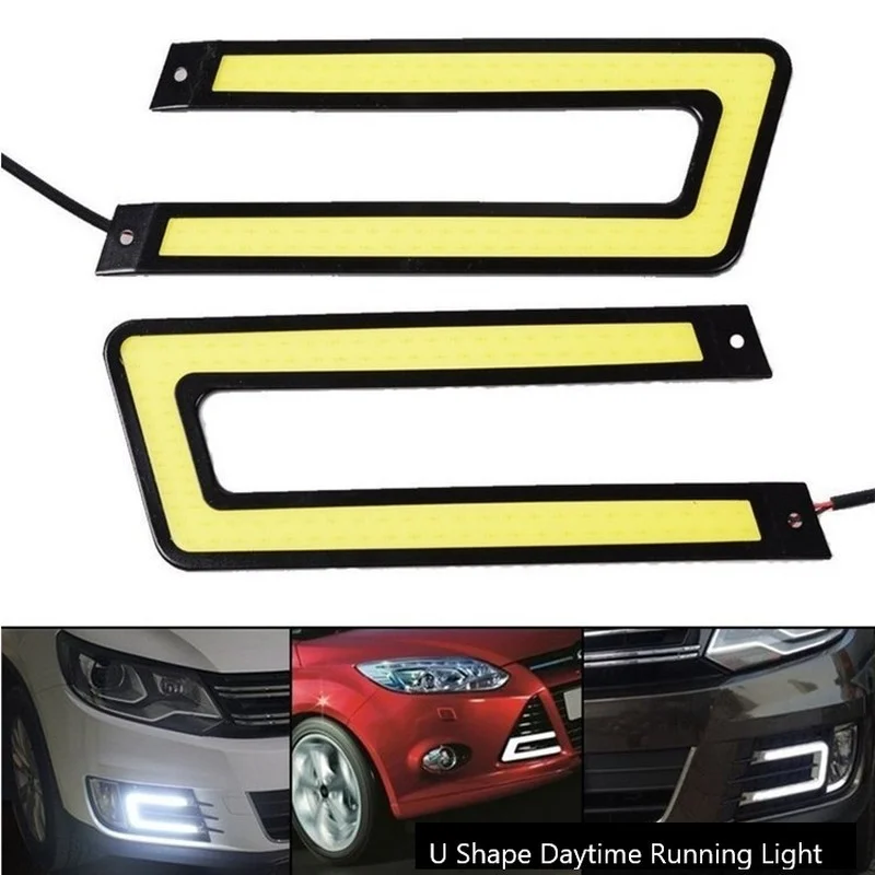 Car COB LED U-Shaped DRL Daytime Running Light Auto Headlight Front Lamp Car Styling Fashion Driving Lights DC 12V