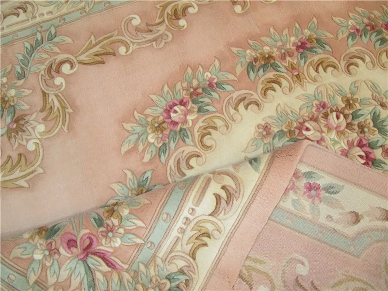 pink color hand carved  chinese wool aubusson design  chic shabby