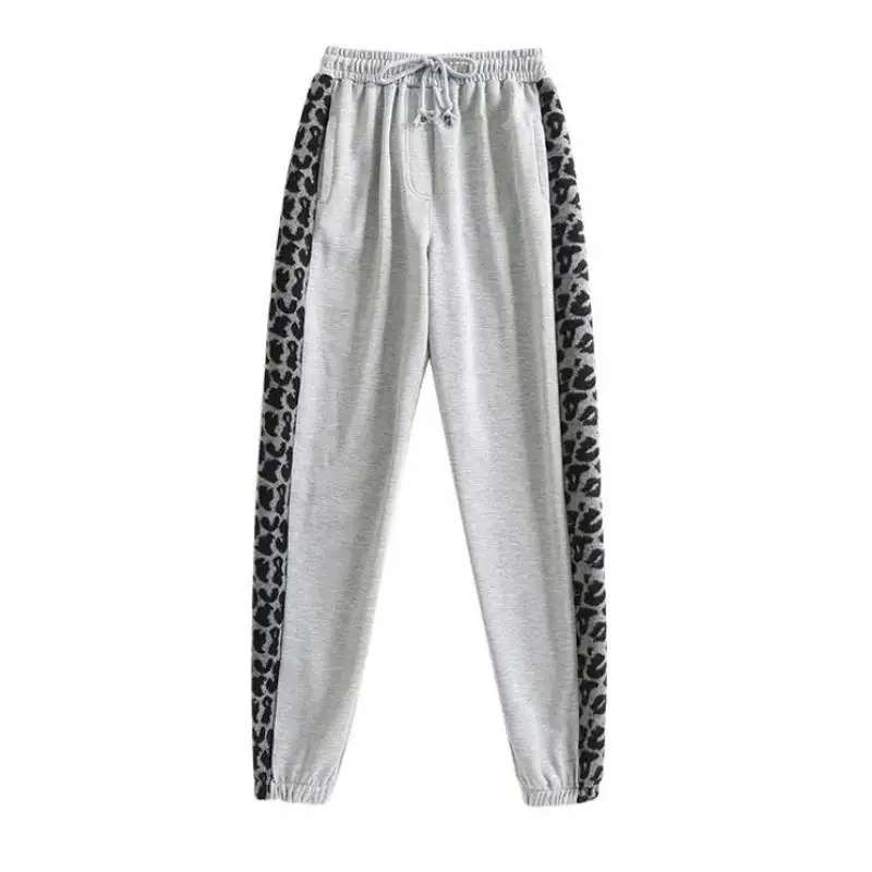 

Spring Korean Style Stitching Leopard Print Sports Trousers Women's Elastic Waist Band-leg Pants Casual Loose Trousers