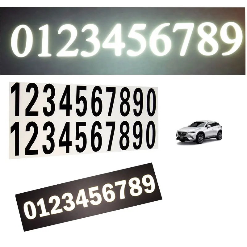 2 uds 0-9 número licencia de coche dígitos de teléfono número casa puerta calle dirección buzón coche habitación puerta vinilo calcomanía pegatinas reflectantes