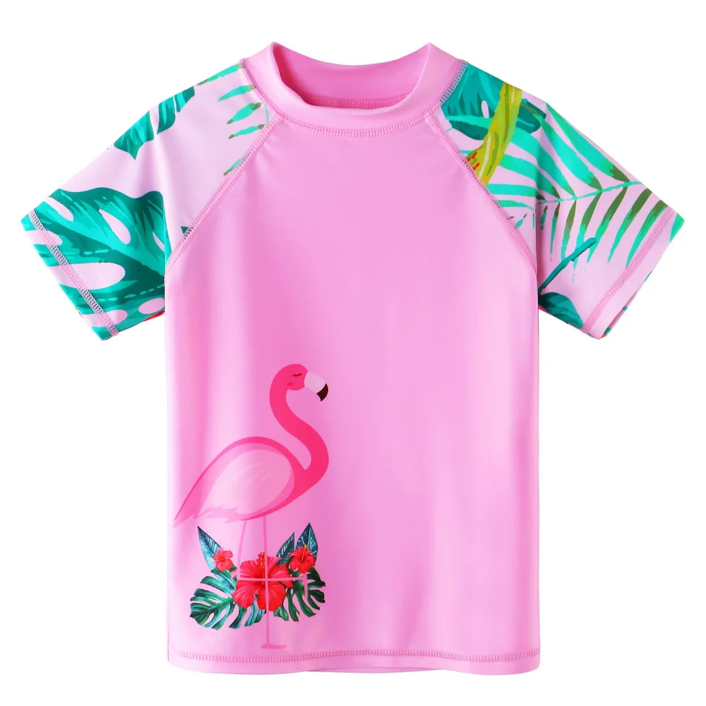 BAOHULU Children Flamingo Print Swimsuit Two Piece Set Tankini UPF 50+ UV Protective Swimwear Children Water Sport Rash Guard