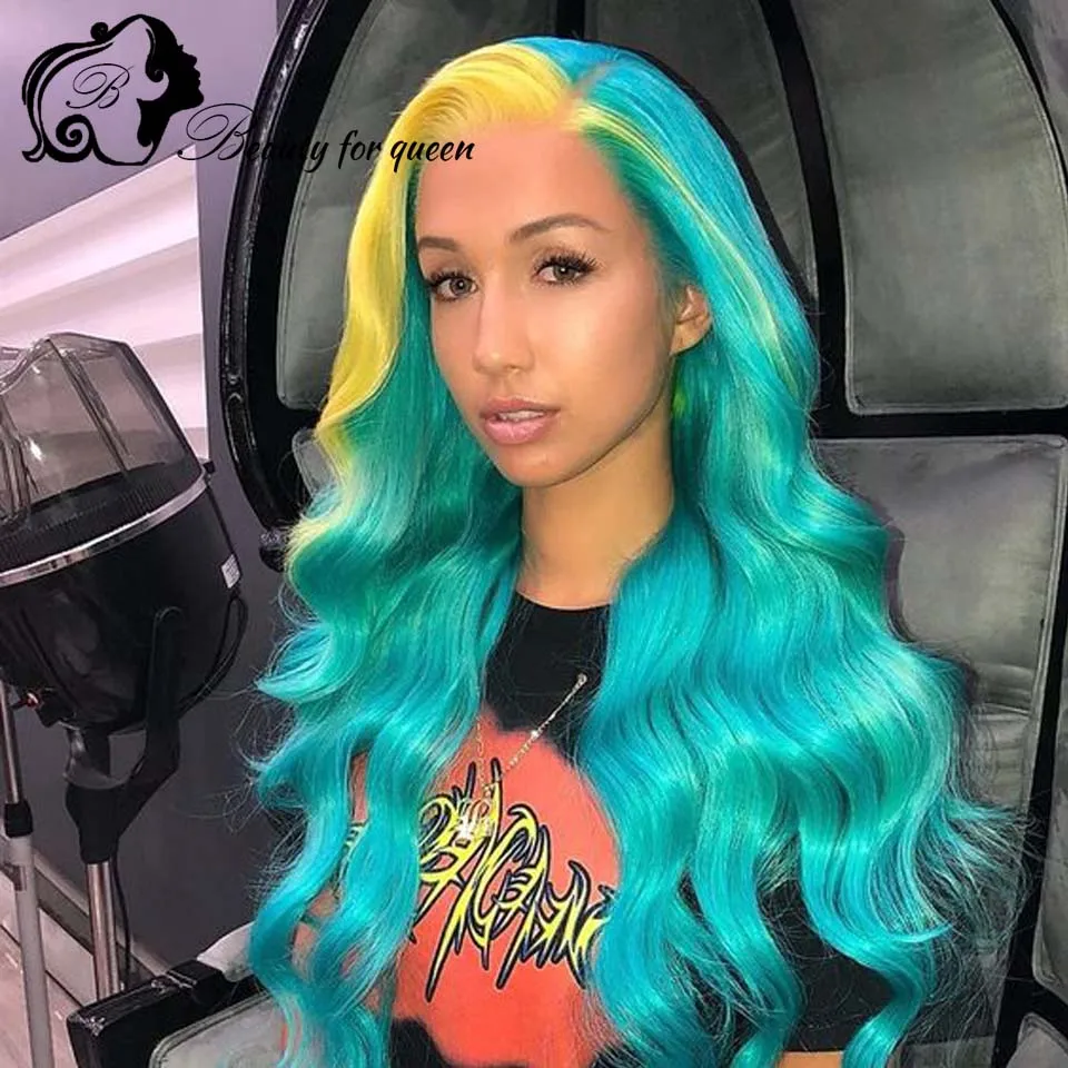 Lijmloze pruik van echt haar Omber geel blauw Braziliaanse pruik van echt haar Gekleurde lichaamsgolf 13x4 Kanten voorpruiken HD-pruiken Pruik van echt haar