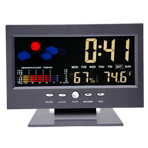 Multifunction Digital Weather Station Thermometer Hygrometer Colorful Temperature Humidity Clock Alarm Calendar Weather Forecast