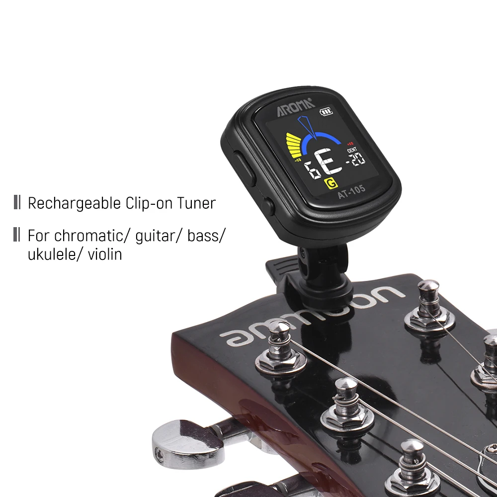 Aroma AT-105 Guitar Tuner Metronome Digital Sensitive Metronome Tuner Clip On Color Screen For Guitar Bass Ukulele Violin Tuning