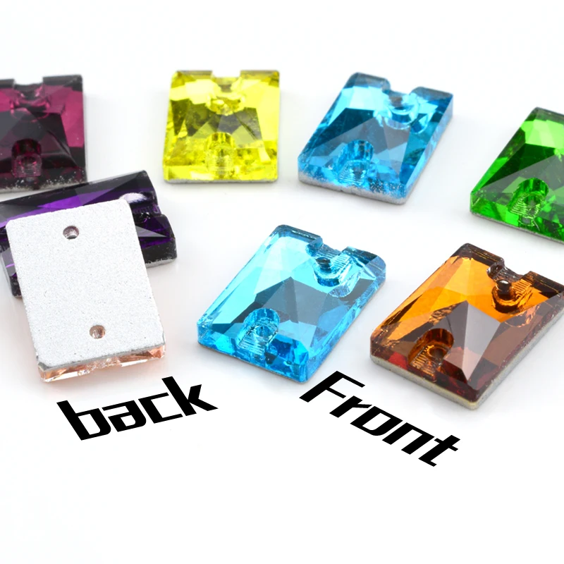 

All colors sew-on rhinestones rectangle shape glass stone two holes flatback sewing rhinestone for DIY wedding dress Accessories