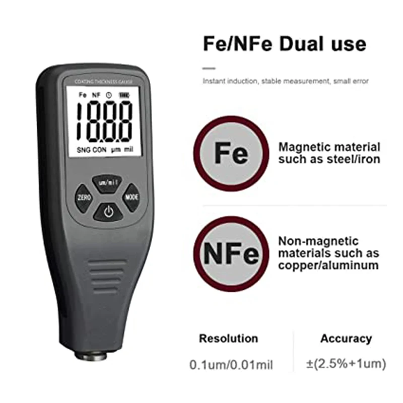 Thickness Gauges Handheld HoldPeak HP-2001 Auto Fe & NF 2 in 1 Sensor Car Paint Coating,0-1300um / 0-51.2mil