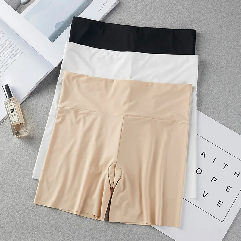 Culotte Sexy en soie glacée sans couture pour femmes, culotte de sécurité taille haute, sous-vêtement Sexy pour femmes, Lingerie