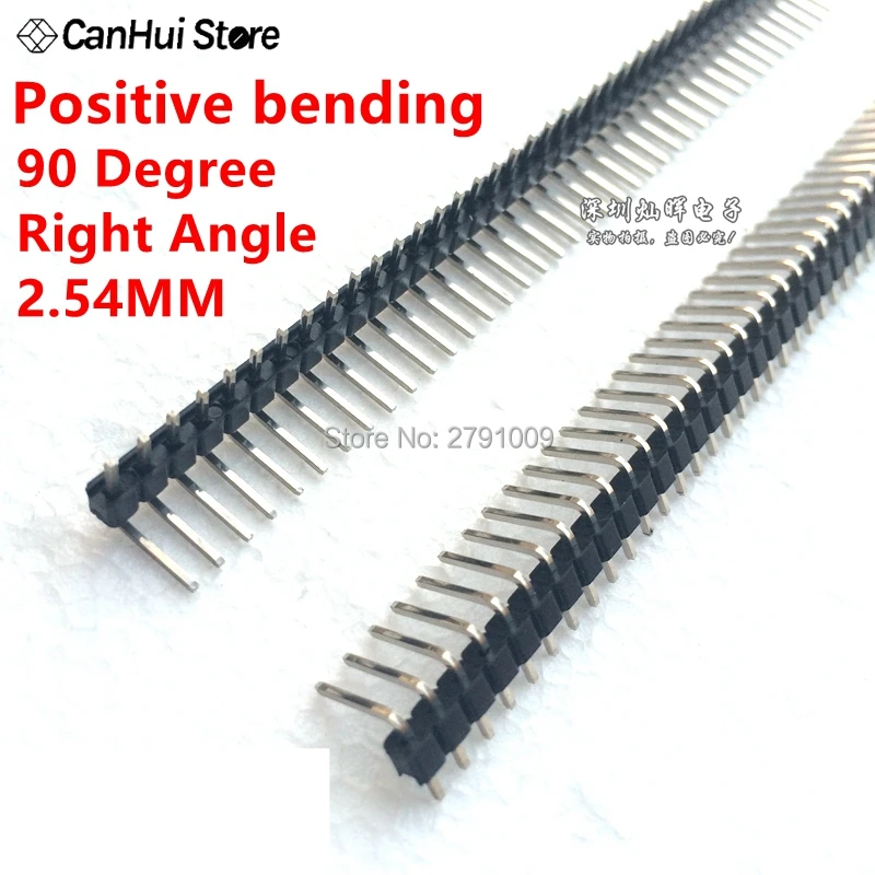 2.54MM 1*40P 1X40P 90 degree Right angle Single Row Male Pin Header Positive/Reverse/Top bending PCB Board Connector Pinheader