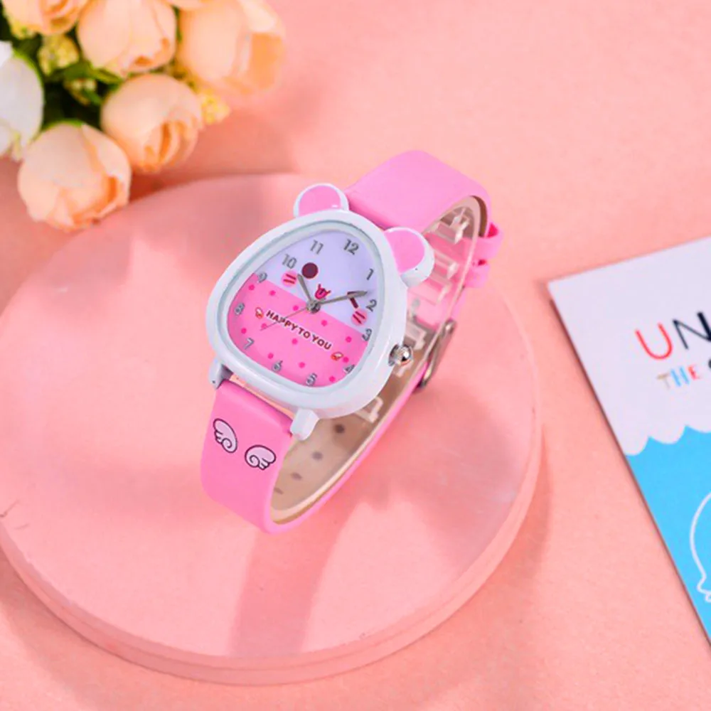 Fashion Cartoon Children Watch Lovely Girls Dresses Matching Quartz Watches Casual Leather Kids Wristwatches