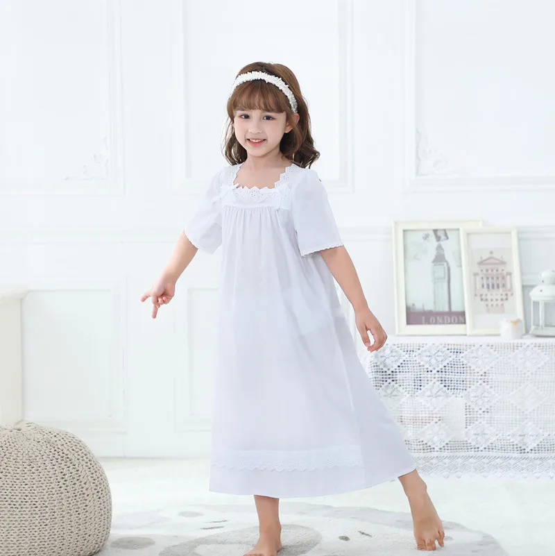 Girls Leisure Nightdress Soft Cotton Sleeping Dress Kids Sleepwear Ankle Length Home Clothing Nighty Comfortable Nightgowns