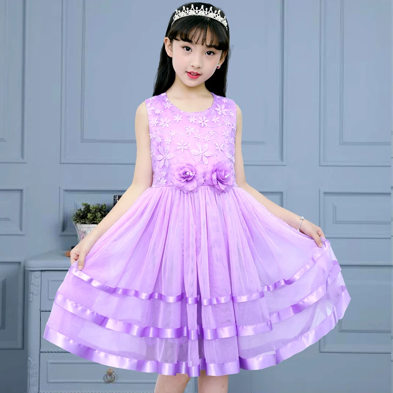 Girls Dress Princess Dress 2020 Summer New Performance Dress Skirt Girls Big Boy Two Flower Color Stripes