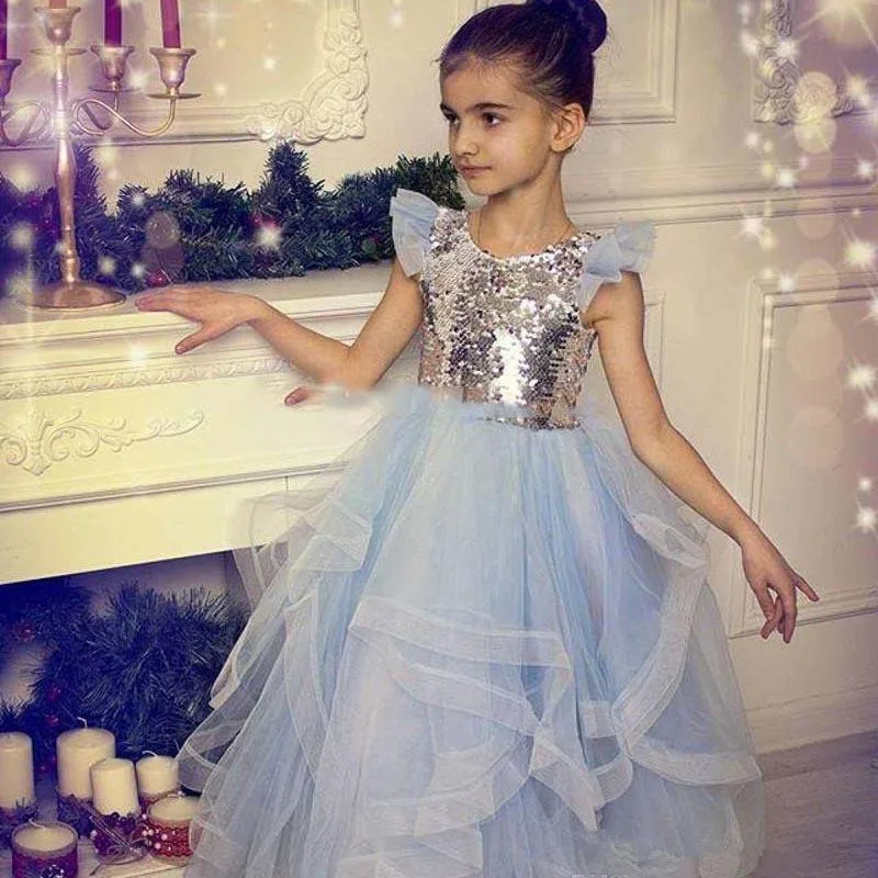 

Flower Girl Dresses Lace Tulle Bow Belt Sleeveless Girls First Holy Communion Gowns Special Occasion Dresses