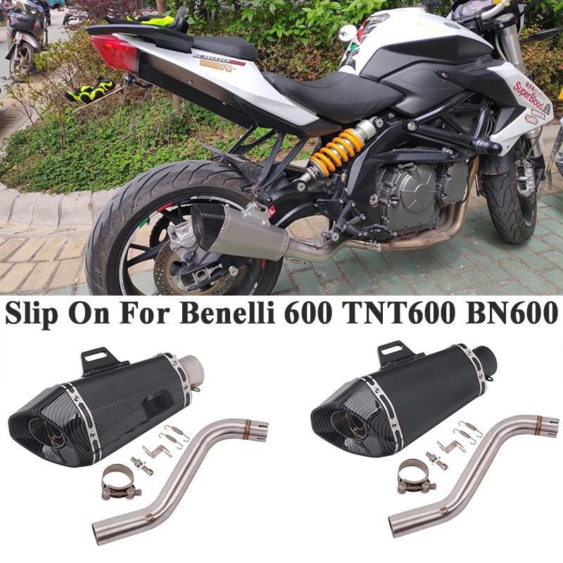 Slip On For Benelli 600 TNT600 BN600 Motorcycle Exhaust Escape Silencer Modified Middle Link Pipe Carbon Fiber Muffler DB Killer