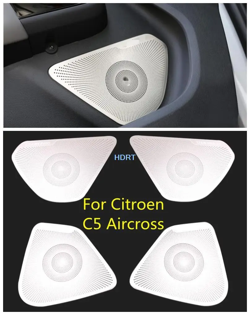 

For Citroen C5 Aircross Stainless steel Car Door Panel Loudspeaker Pad Speaker Cover Trim Frame Sticker Moulding Accessories