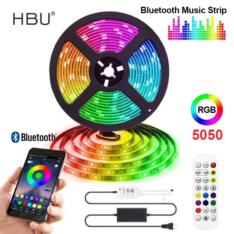 

Светодиодная ленсветильник bluetooth 5050 RGB, водонепроницаемая светодиодная лента 5 м, 10 м, 15 м, гибкая светодиодная лента с пультом дистанционного управления и адаптером, Диодная Светодиодная лампа 12 В постоянного тока