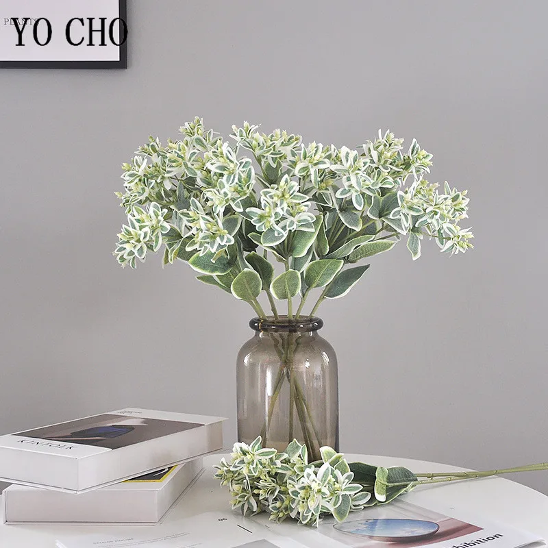 Wedding Flower Artificial Green Plant Silver Edge Leaf Plants Fake Flower Arrangement Accessories Wedding Home Room Decoration