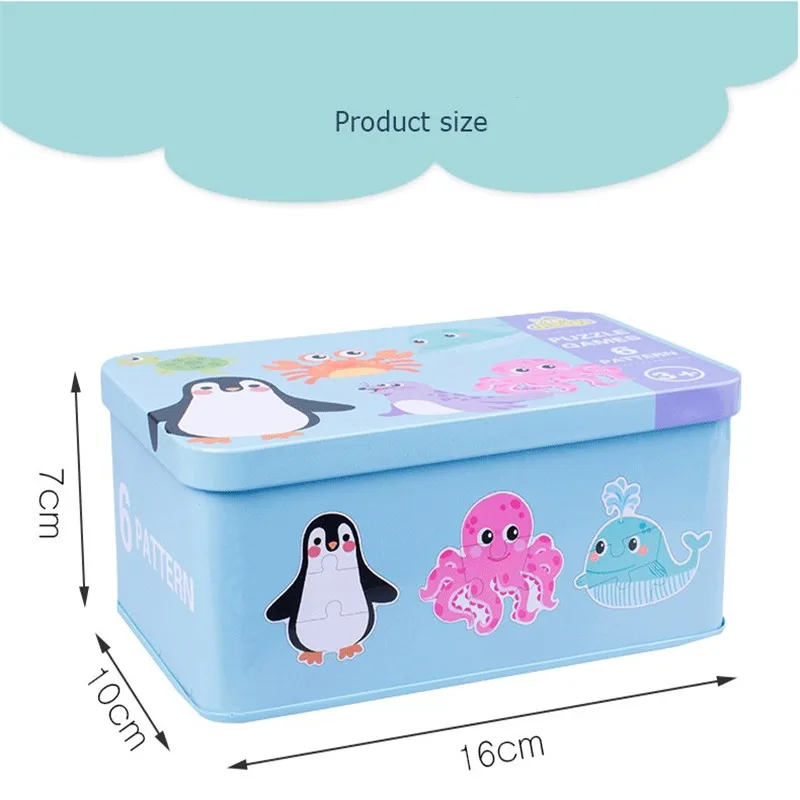 Baby Puzzle Toys Games Iron Box Cartoon 3D Animals Wooden Puzzle For Children Montessori Early Educational Toys Gifts For Kids - Image 2