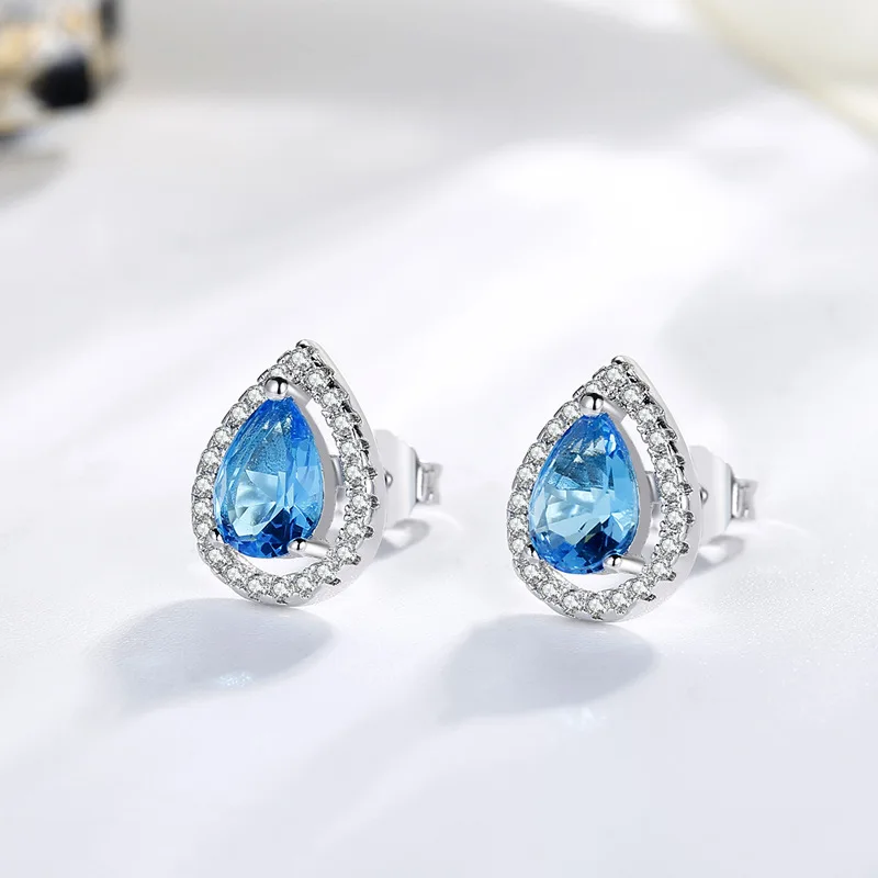 Kolczyki ze srebra próby 925 dla kobiet niebieski Topaz Bizuteria Sapphire Gemstone Fashion Garnet kolczyki ze srebra próby 925