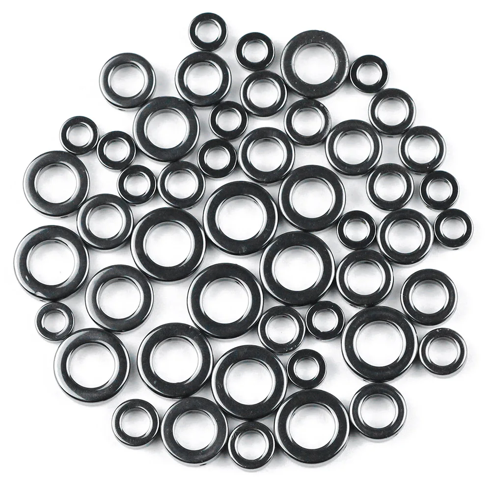 Hollow Circle Natural Black Hematite Beads Circle Loose Beads For DIY Jewelry Making Bracelet Necklace Pendant 8/10/12/14/16mm