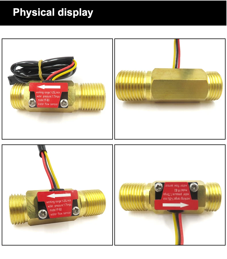1/2" Wasserdurchflusssensor Messing Außengewinde DN15 Hall-Sensor Turbinen-Durchflussmesser DC5~18V Verwendet für Warmwasserbereiter Wasserspender – Detail 7