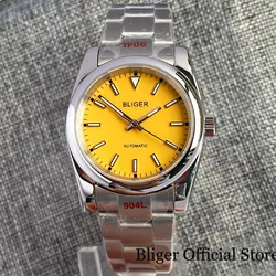 BLIGER NH35A PT5000 36mm/39mm Automatic Men Watch Glass Back Slide Lock Sapphire Glass Yellow Orange Dial