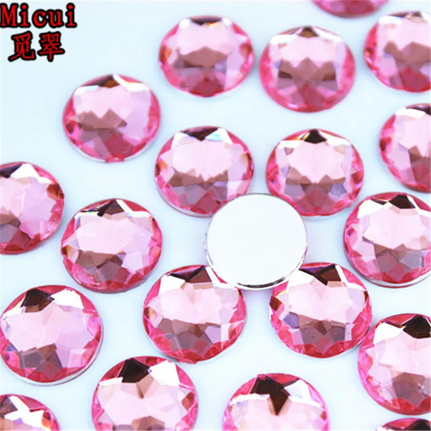 Micui 100PCS 12mm Round Crystal Rhinestone Flatback Colorful Acrylic Rhinestones Stones For Clothes Crafts Decorations MC91
