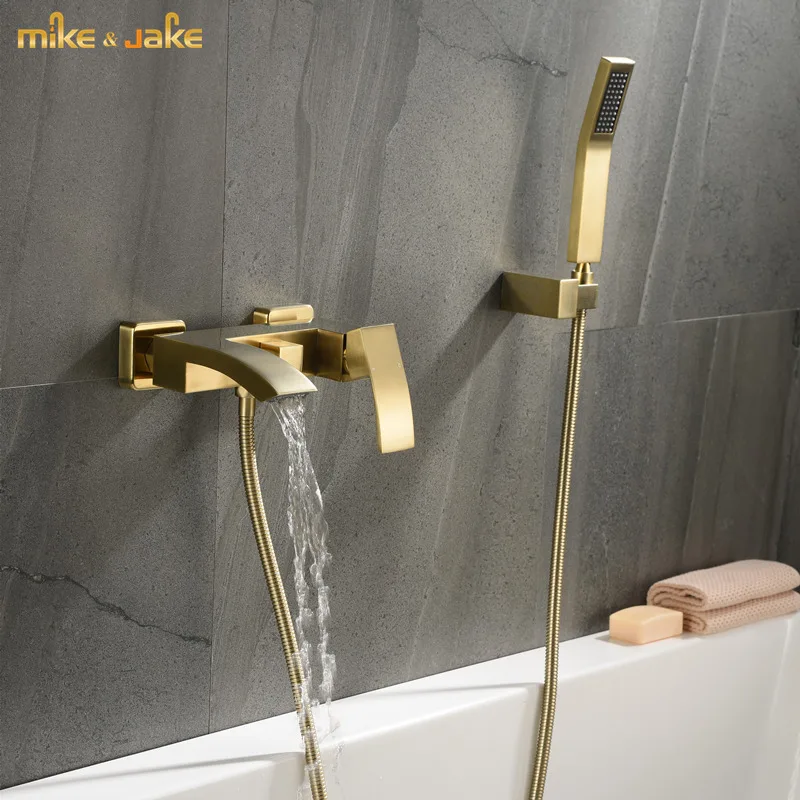 

Bathroom Brass brush waterfall bathtub faucet bathroom crane bath mixer hot and cold wall bath tap waterfall bath tap battery