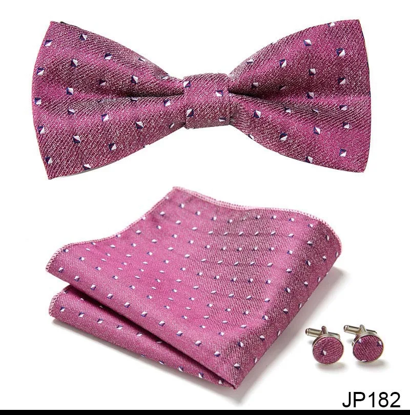 Great Quality Silver Office Butterfly Hanky Cufflink Set Bowtie For Men Geometric Hombre Formal Clothing