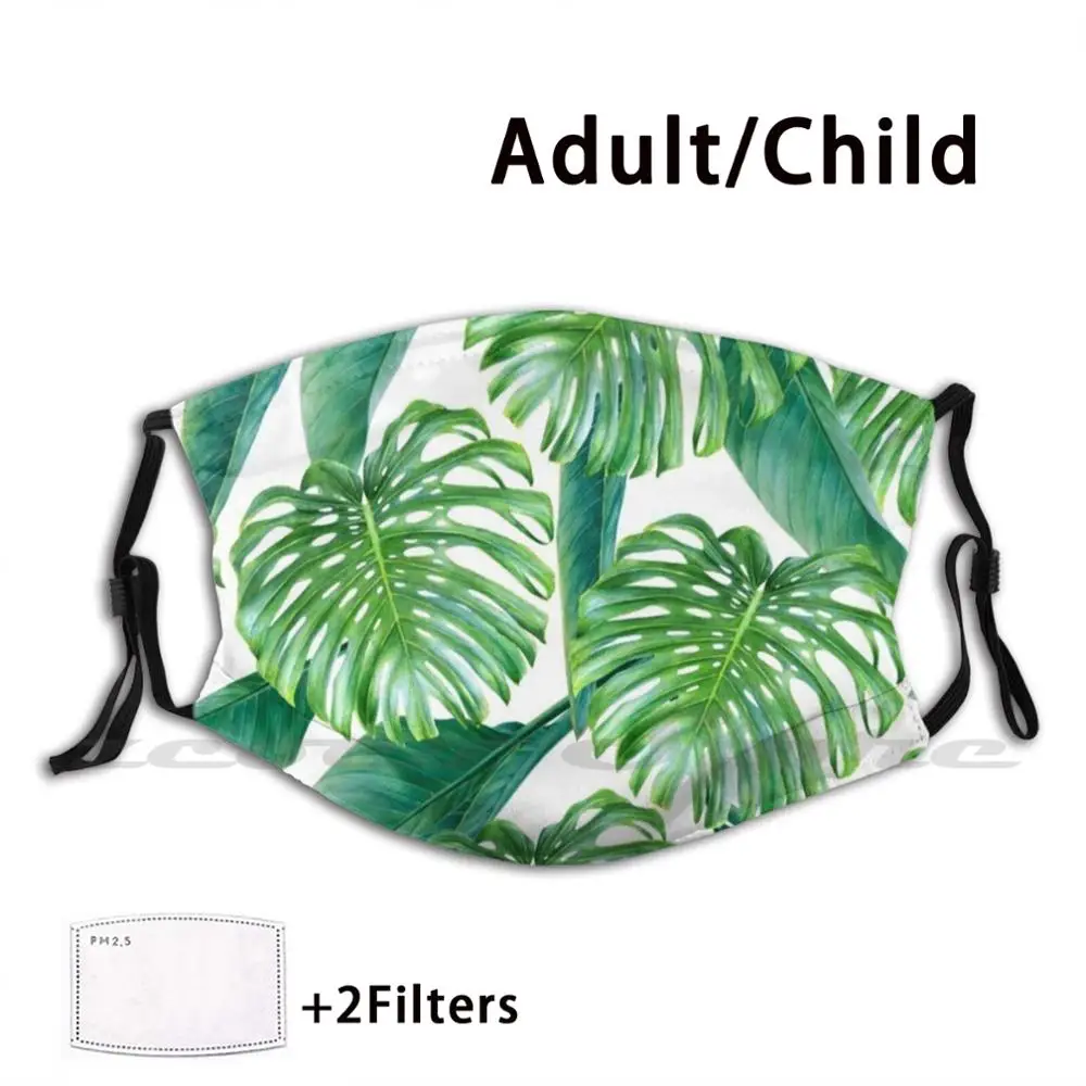 

Green Tropical Leaves Vi Mask Adult Child Washable Pm2.5 Filter Logo Creativity Rainforest Plant Pattern Nature Palm Summer