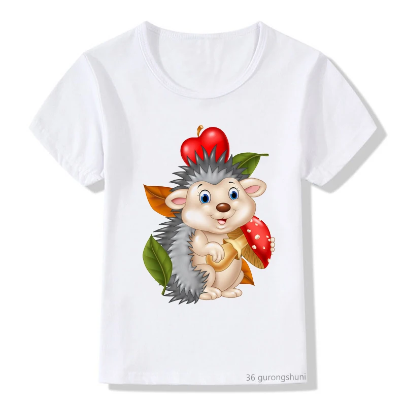 Jeż nadruk kreskówkowy chłopcy/dziewczęta Casual Kids T-shirt Harajuku dziewczyna topy Kawaii T Shirt biały dzieci odzież koszula topy